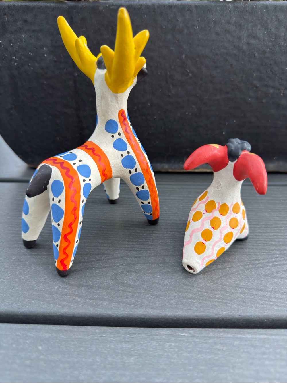 Vintage Russian Dymkovo Folk Art Reindeer & Goat Whistle Figurines Set - Picture 6 of 13